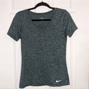 Nike Dri Fit Heather Green V Neck Activewear Shirt Top S